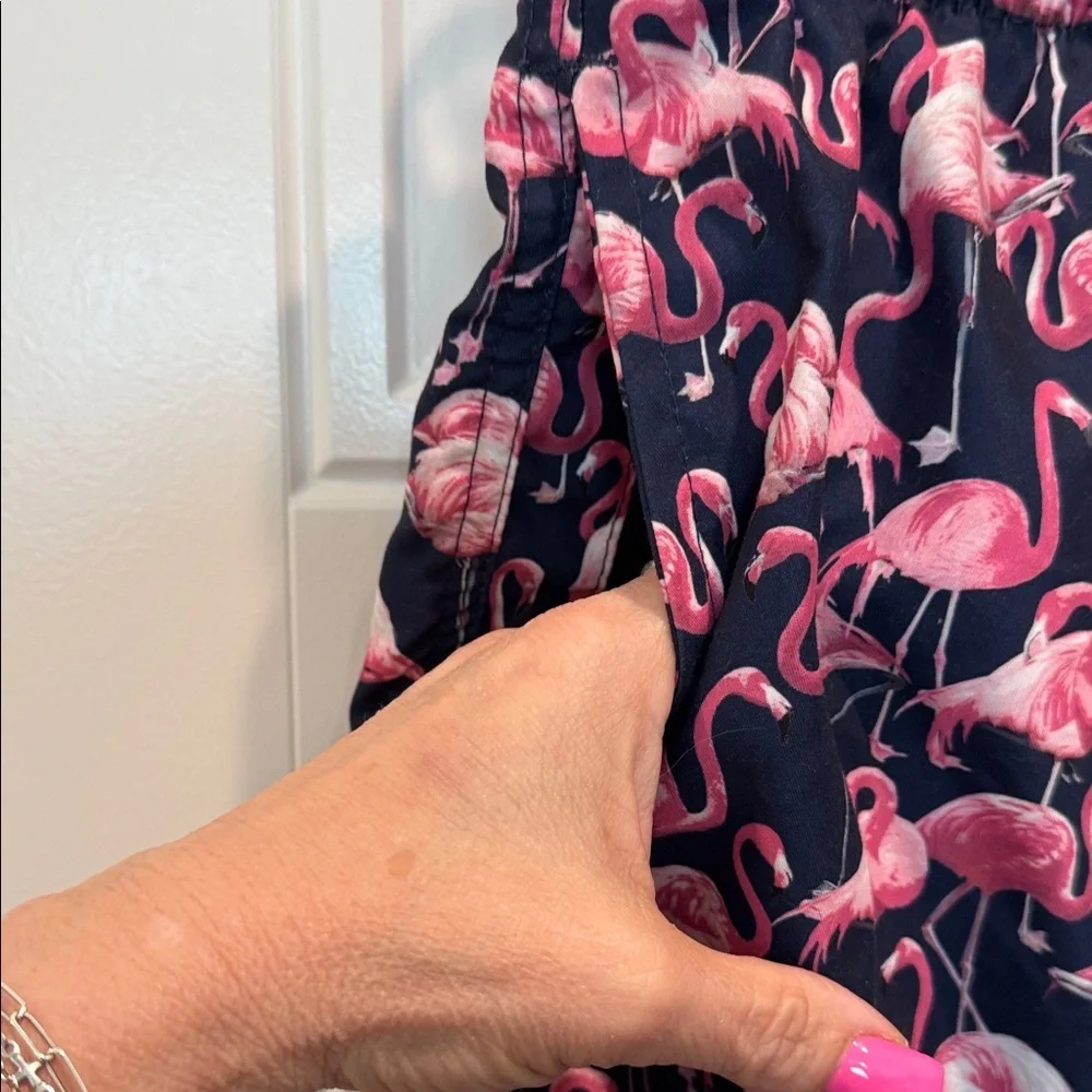 Men's Flamingo Print Swim Trunks - Pink on Navy